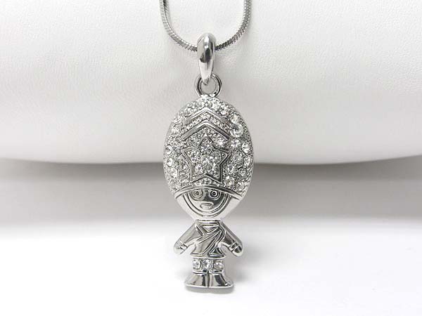 Made in korea whitegold plating crystal stud corn head girl pendant necklace