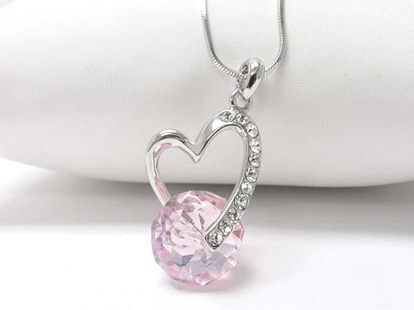 Made in korea whitegold plating heart and facet crystal ball pendant necklace