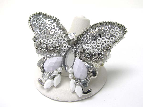 Crystal sequins beads art deco butterfly stretch ring