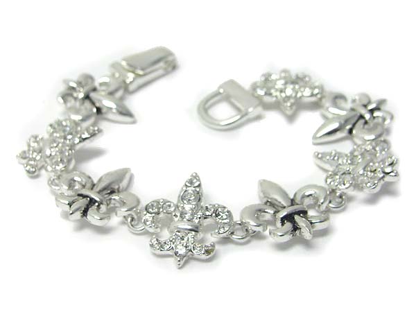 Crystal stud fleur de lis link magnetic clasp bracelet