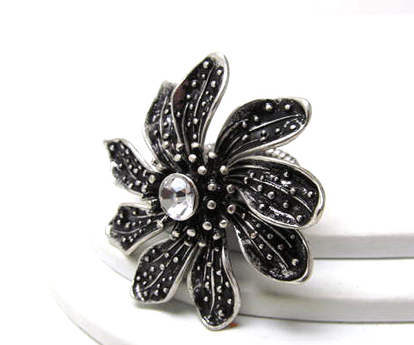Metal crystal fashion flowers stretch ring