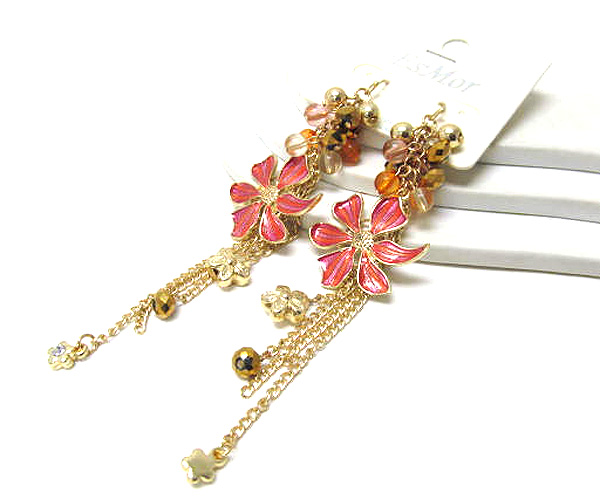 FACET BEADS AND METAL FLOWER DROP WITH DANGLE EARRING