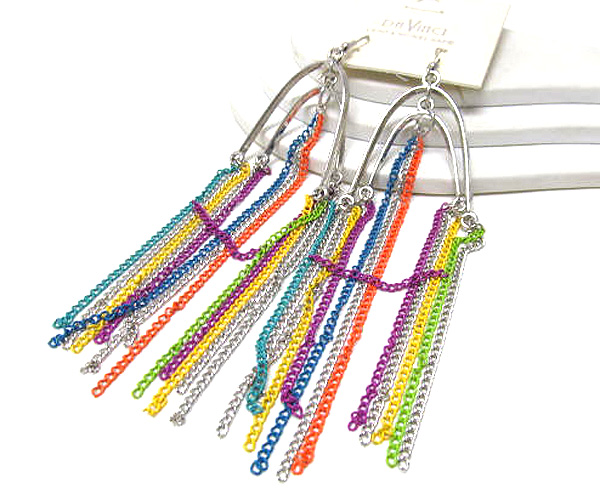 Double metal half oval drop multi chain fashion colorful style drop earring