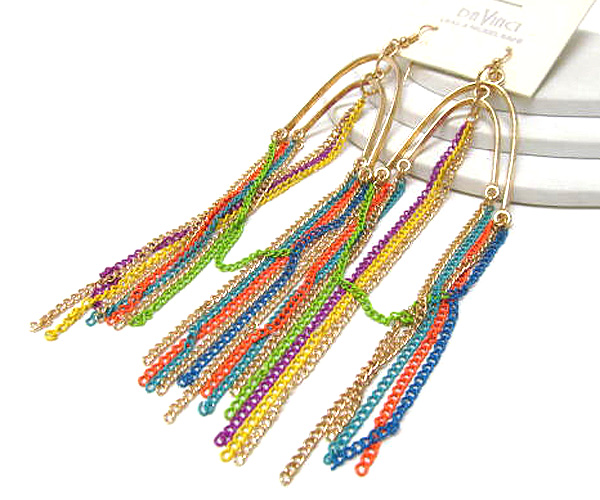 Double metal half oval drop multi chain fashion colorful style drop earring