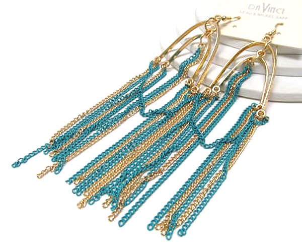 Double metal half oval drop multi chain fashion colorful style drop earring