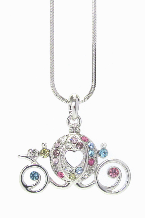 Made in korea whitegold plating swing shift cinderella pumpkim crystal wagon pendant necklace