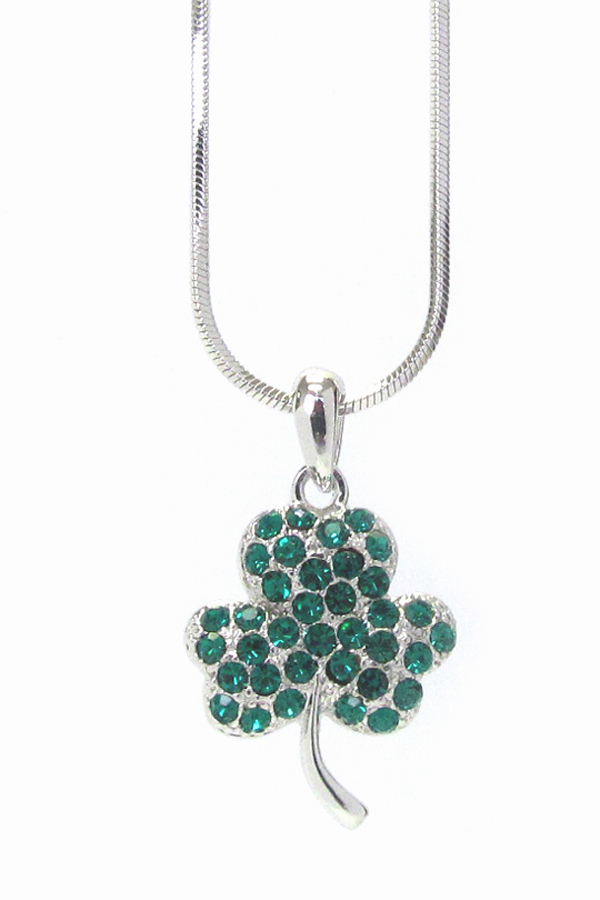 WHITEGOLD PLATING CRYSTAL CLOVER PENDANT NECKLACE