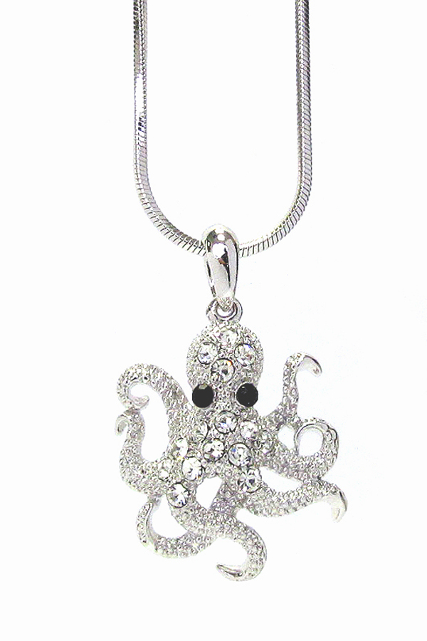 WHITEGOLD PLATING CRYSTAL OCTOPUS PENDANT NECKLACE