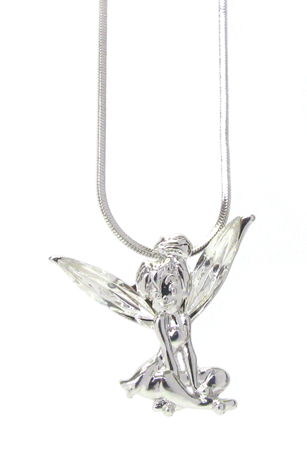 WHITEGOLD PLATING CRYSTAL FAIRY PENDANT NECKLACE