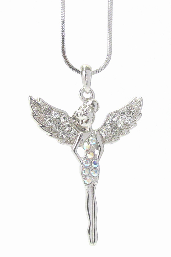 WHITEGOLD PLATING CRYSTAL FAIRY PENDANT NECKLACE