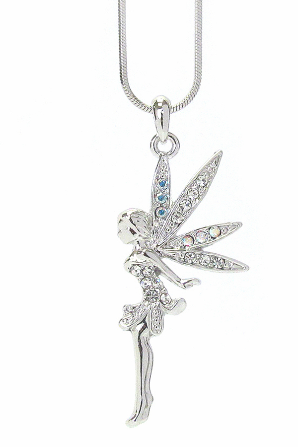 MADE IN KOREA WHITEGOLD PLATING CRYSTAL FAIRY PENDANT NECKLACE