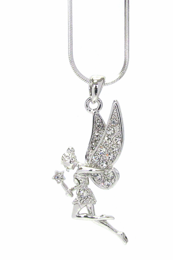 WHITEGOLD PLATING CRYSTAL FAIRY PENDANT NECKLACE