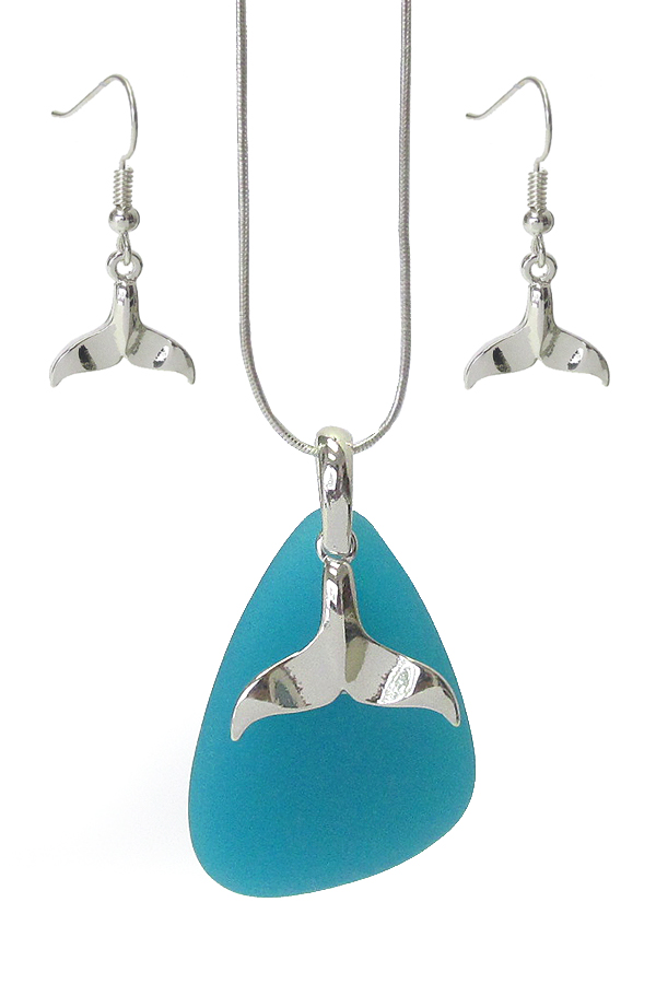 SEALIFE THEME SEA GLASS PENDANT NECKLACE SET - WHALE TALE