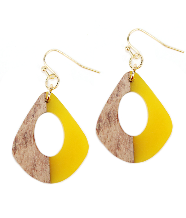RESIN AND WOOD EARRING - OVAL