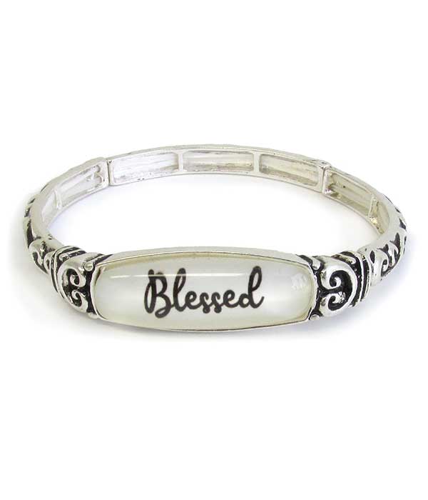 RELIGIOUS INSPIRATION AND DESIGNER TEXTURED STRETCH BRACELET - BLESSED