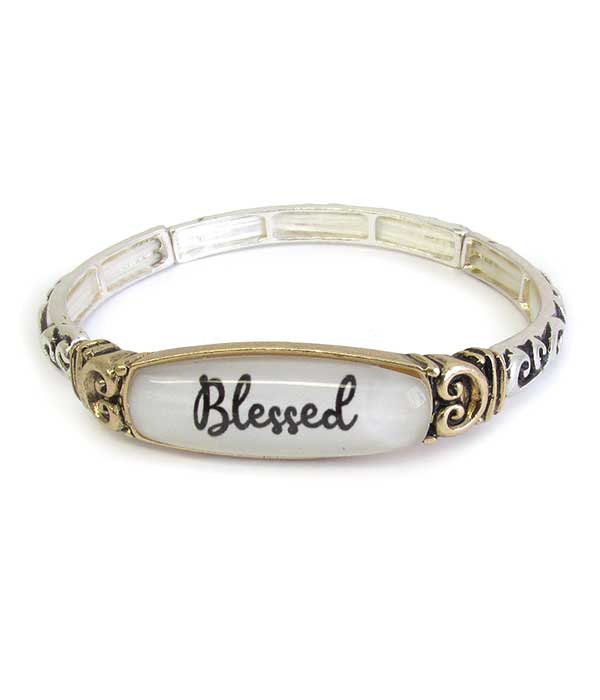 RELIGIOUS INSPIRATION AND DESIGNER TEXTURED STRETCH BRACELET - BLESSED