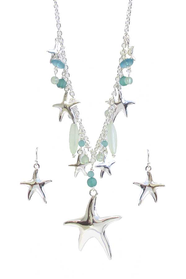 SEALIFE THEME SEAGLASS AND MULTI CHARM NECKLACE SET - STARFISH sea glass