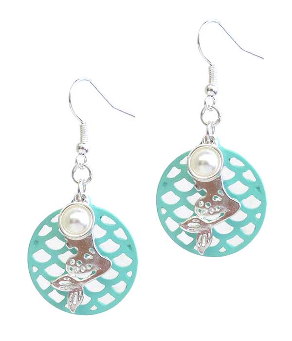 SEALIFE THEME METAL FILIGREE AND ENAMEL COAT EARRING - MERMAID