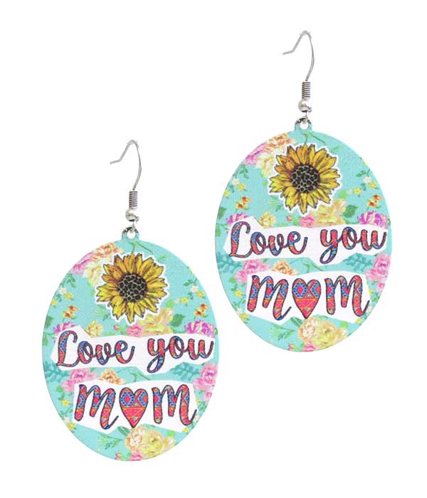 MOTHER THEME OVAL METAL EARRING - LOVE YOU MOM