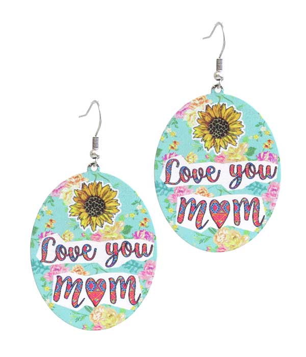 Mother theme oval metal earring - love you mom