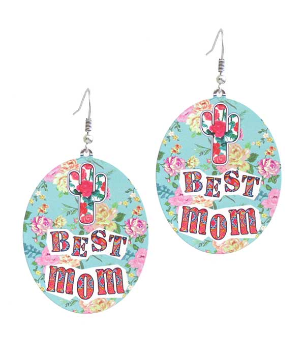 MOTHER THEME OVAL METAL EARRING - BEST MOM