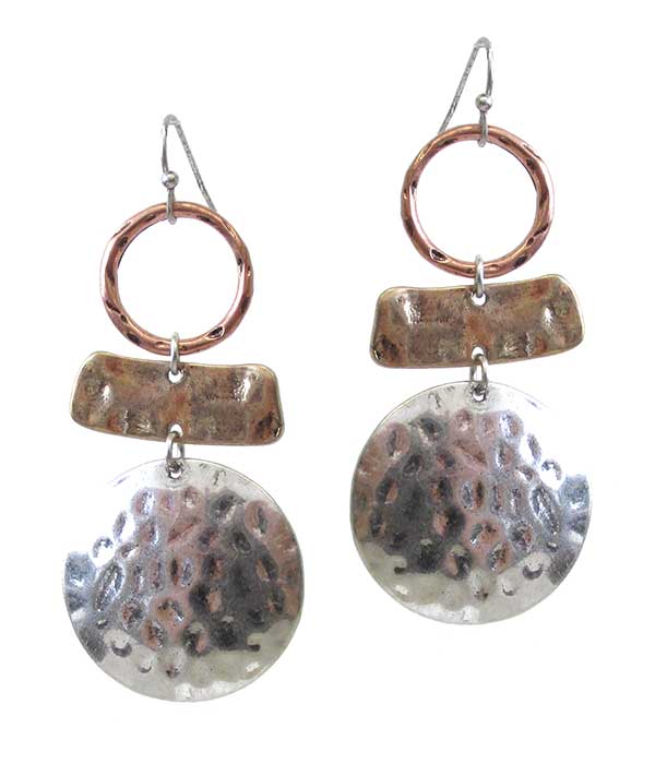 Textured metal disc drop earring
