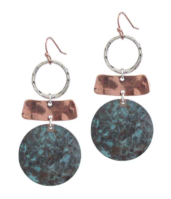 TEXTURED METAL DISC DROP EARRING