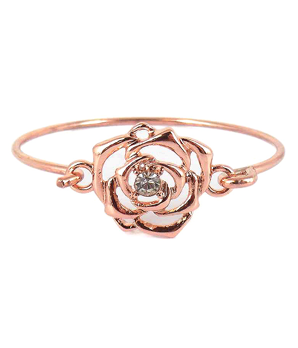 CRYSTAL CENTER METAL ROSE WIRE BANGLE BRACELET