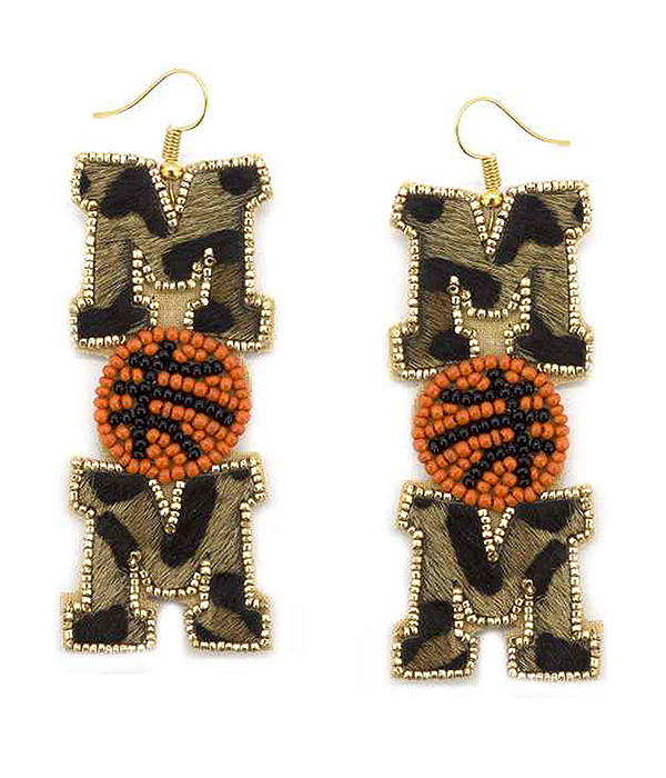 SPORT THEME SEEDBEAD AND ANIMAL PIRNT EARRING - BASKETBALL MOM