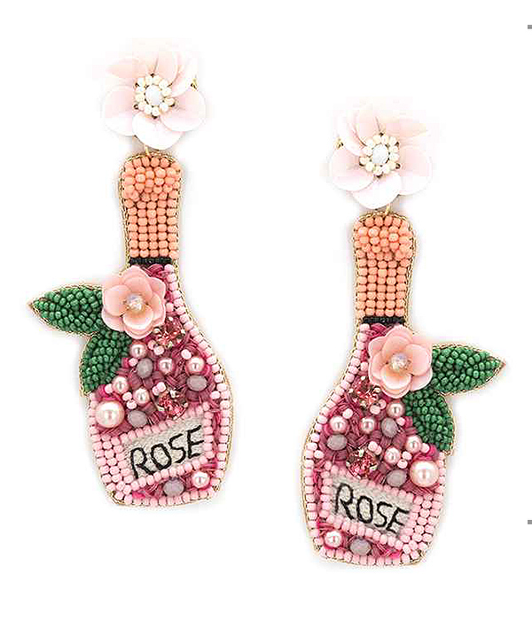 HANDMADE MULTI SEEDBEAD ROSE CHAMPAGNE EARRING