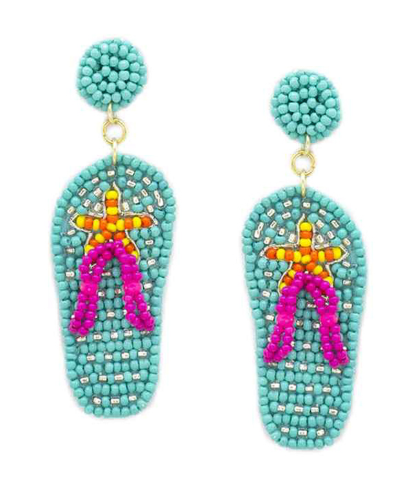 Handmade multi seedbead flipflop earring
