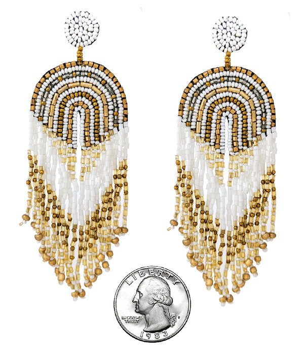 Handmade multi seedbead tassel drop earring
