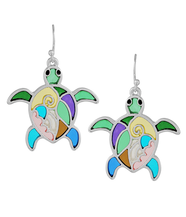 SEALIFE THEME STAINED GLASS WINDOW INSPIRED MOSAIC EARRING - TURTLE