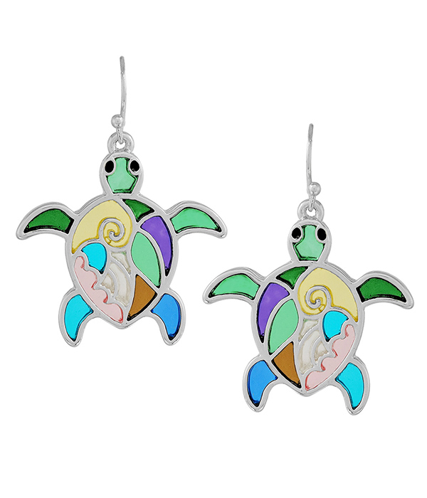 Sealife theme stained glass window inspired mosaic earring - turtle