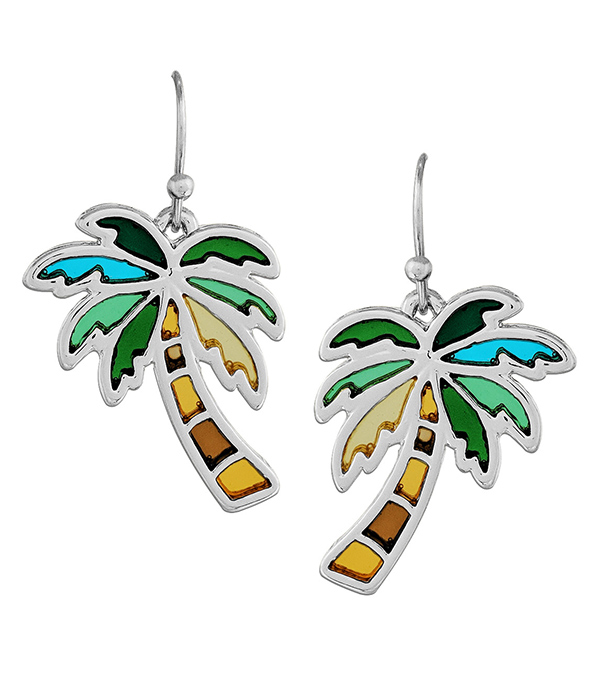 Tropical theme stained glass window inspired mosaic earring - palm tree