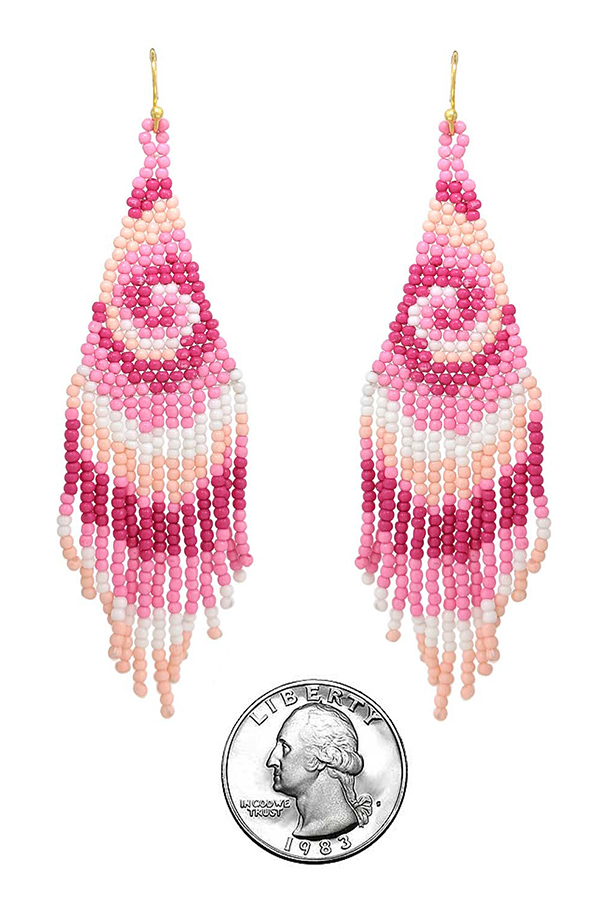 Handmade multi seedbead tassel drop earring