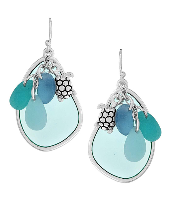 Sealife theme  multi seaglass charm earring - turtle