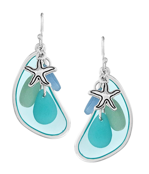 SEALIFE THEME  MULTI SEAGLASS CHARM EARRING - STARFISH