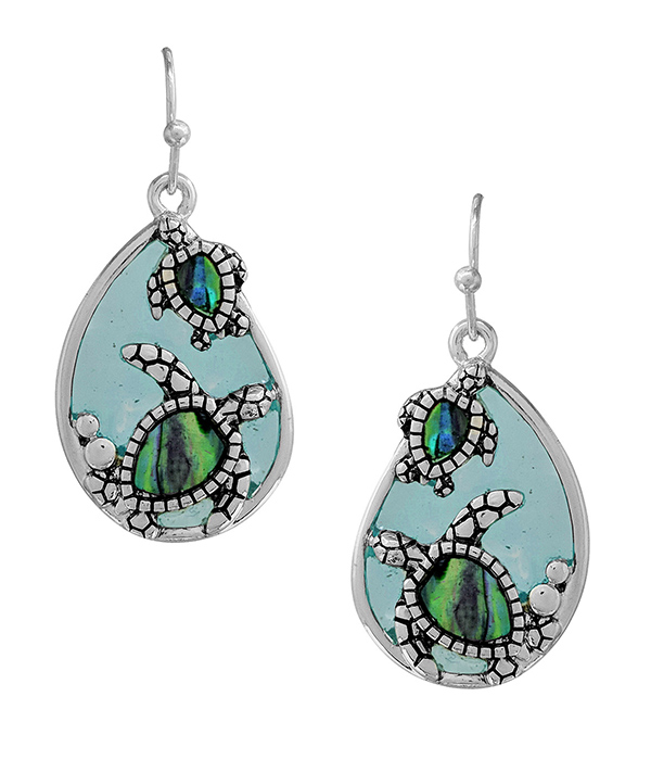 SEALIFE THEME ABALONE TURTLE TEARDROP EARRING