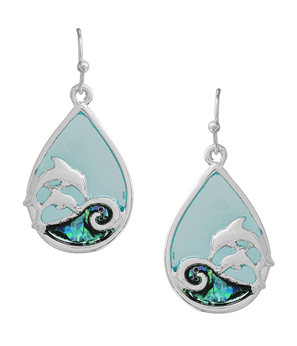 Sealife theme abalone dolphin teardrop earring