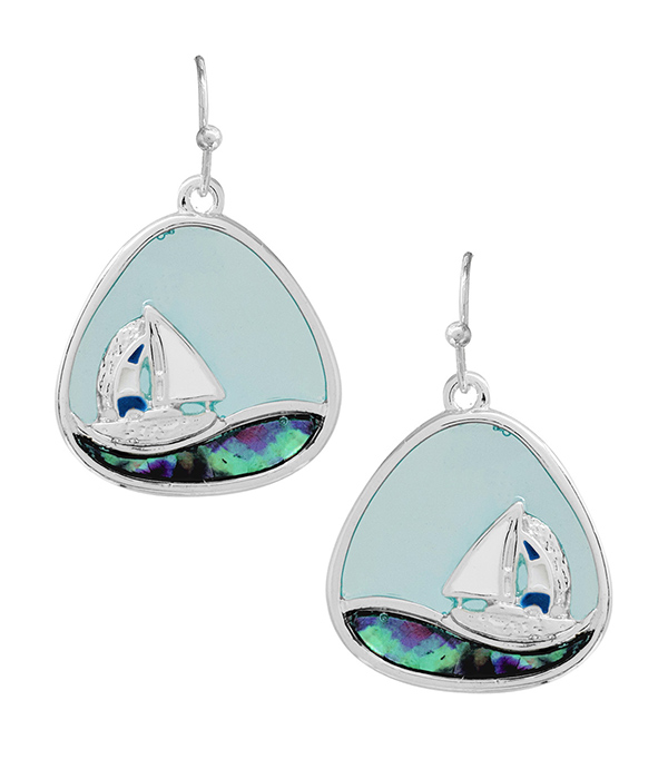 SEALIFE THEME ABALONE BOAT TEARDROP EARRING