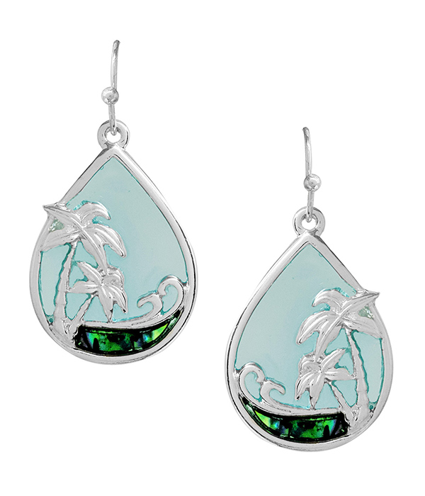 TROPICAL THEME ABALONE PALM TREE TEARDROP EARRING