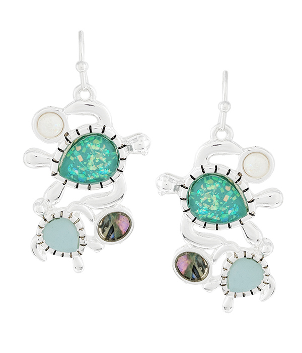 SEALIFE THEME OPAL AND ABLAONE MIX EARRING - TURTLE