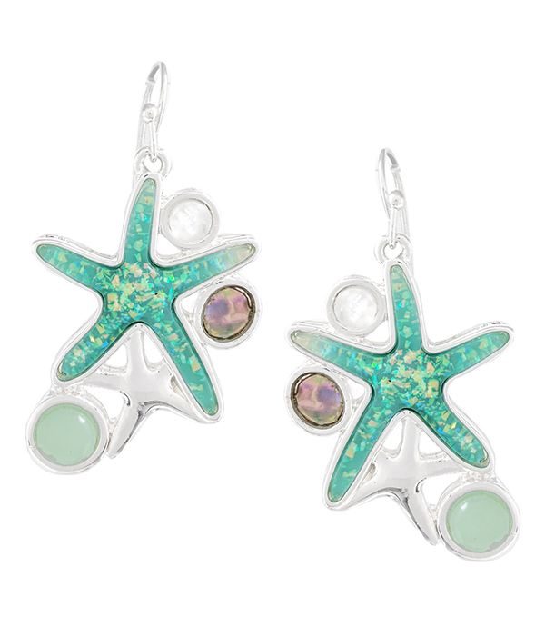 SEALIFE THEME OPAL AND ABLAONE MIX EARRING - STARFISH