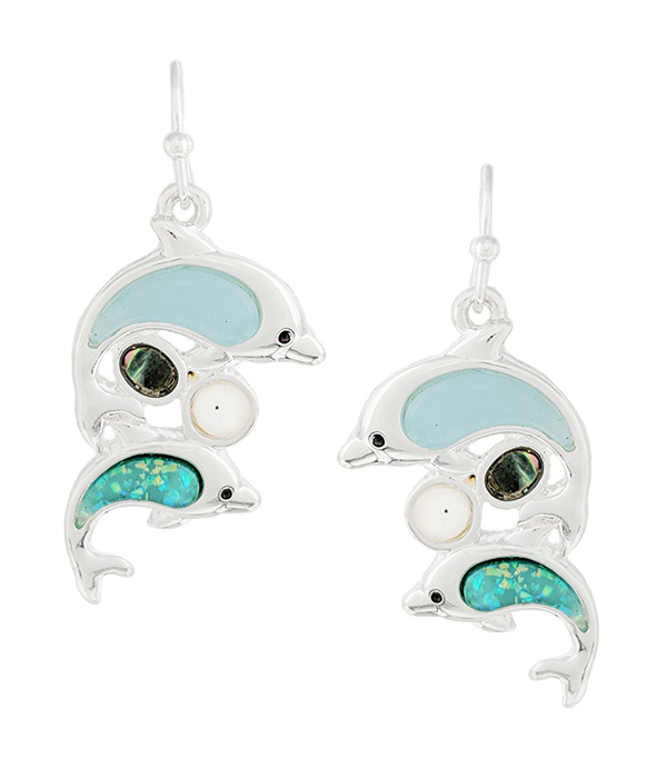 SEALIFE THEME OPAL AND ABLAONE MIX EARRING - DOLPHIN