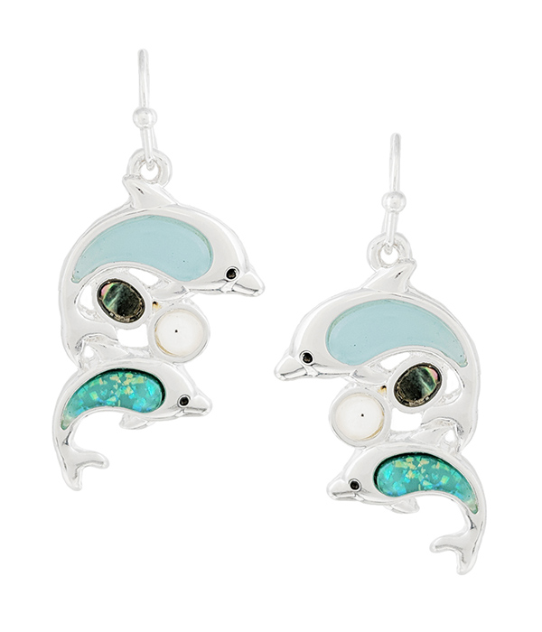 Sealife theme opal and ablaone mix earring - dolphin