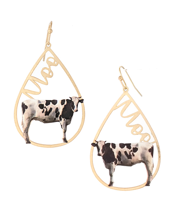 FARM ANIMAL THEME TEARDROP EARRING - COW