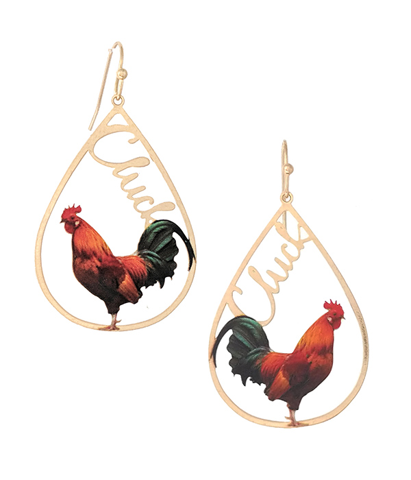 FARM ANIMAL THEME TEARDROP EARRING - CHICKEN
