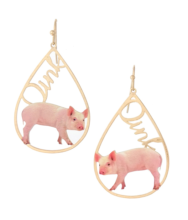 FARM ANIMAL THEME TEARDROP EARRING - PIG