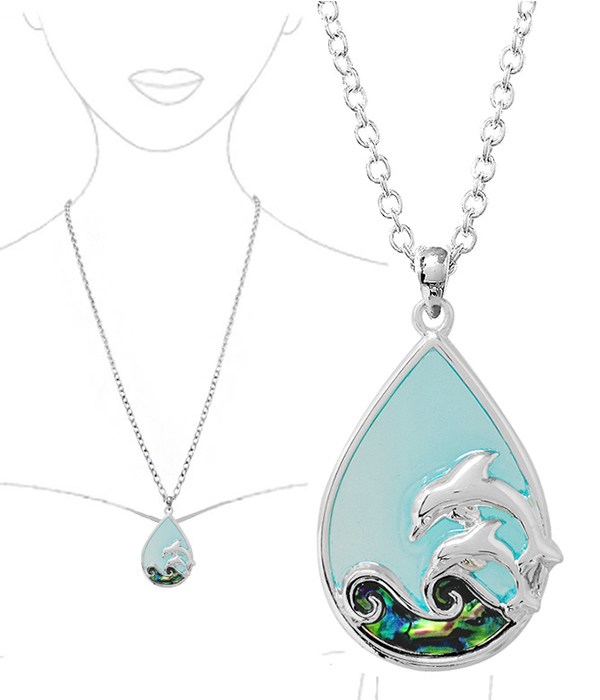 SEALIFE THEME ABALONE TEARDROP EARRING - DOLPHIN